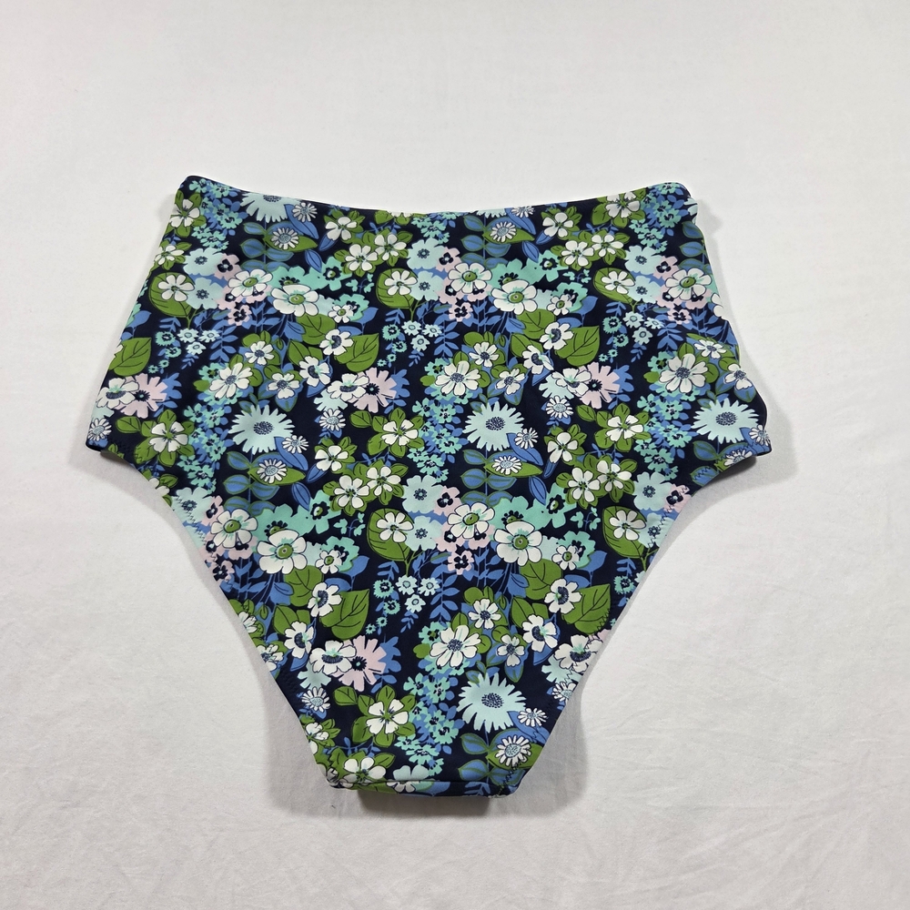 Aerie High-Waist Floral Bikini Bottoms Swim Navy & Green Feminine Summer Beach - Picture 7 of 7